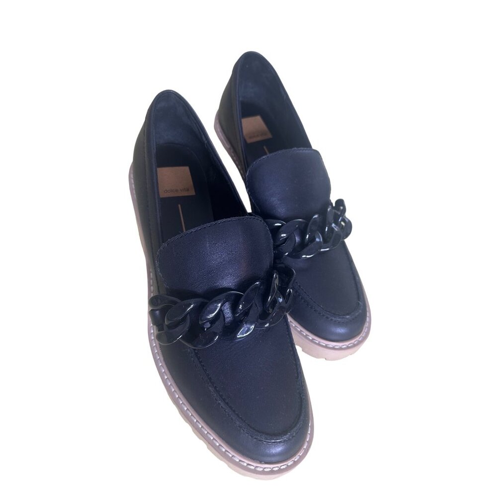 Dolce Vita Haris Lug Sole Chain Detail Leather Loafers Black 9.5